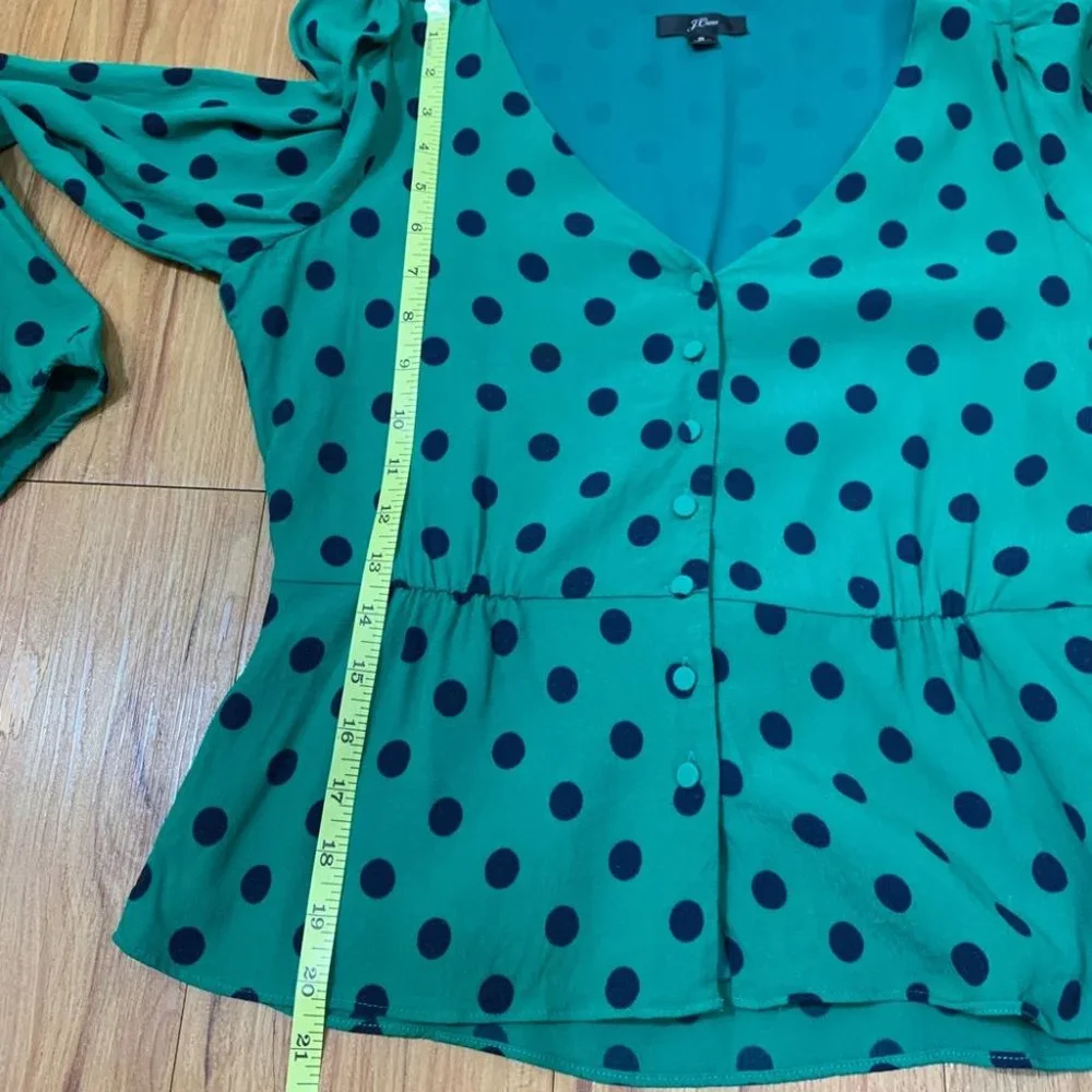 J. Crew Green & Blue Polka Dot Long Sleeves Blouse